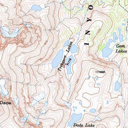 Topographic Map of Treasure Lakes, CA