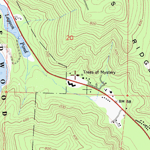 Topographic Map of Trees of Mystery, CA