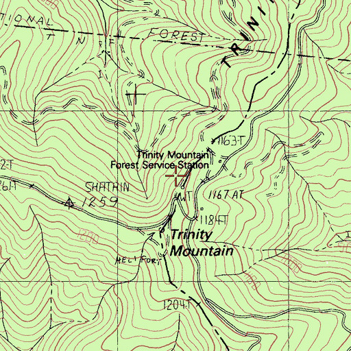 Topographic Map of Trinity Mountain Forest Service Station, CA