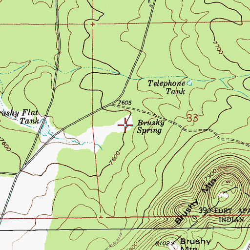 Topographic Map of Brushy Spring, AZ