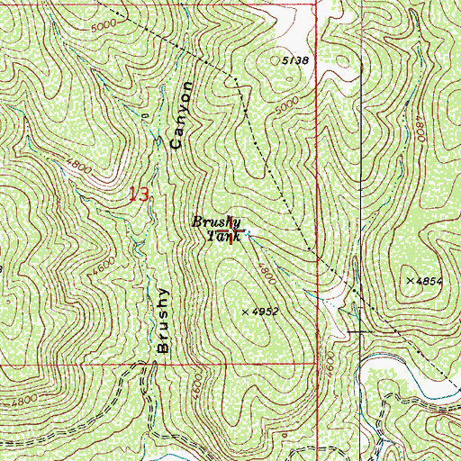 Topographic Map of Brushy Tank, AZ