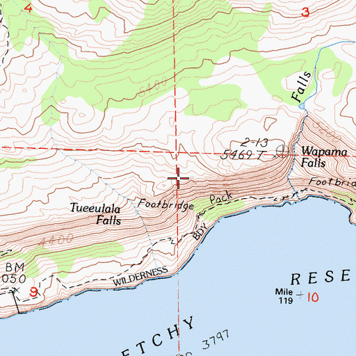 Topographic Map of Tueeulala Falls, CA