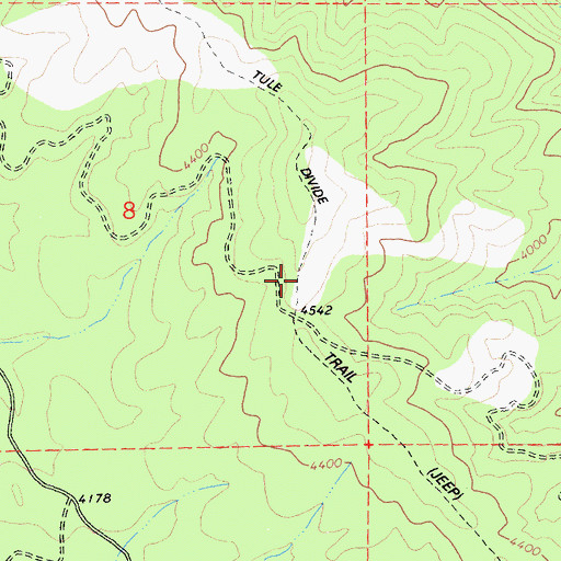 Topographic Map of Tule Divide Trail, CA