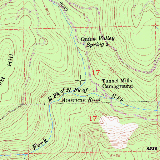 Topographic Map of Tunnel Mills Campground, CA