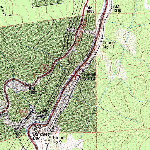 Topographic Map of Tunnel Number Ten, CA