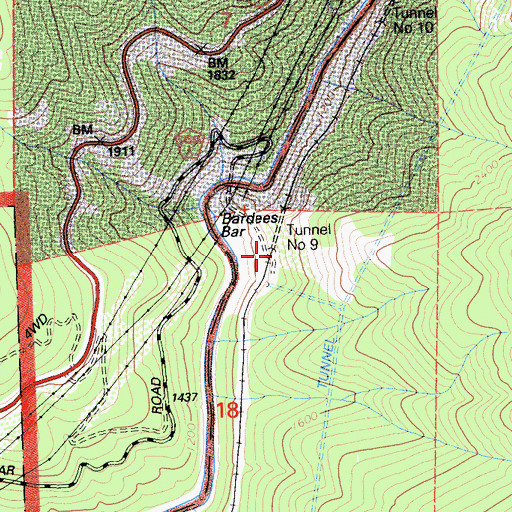 Topographic Map of Tunnel Number Nine, CA