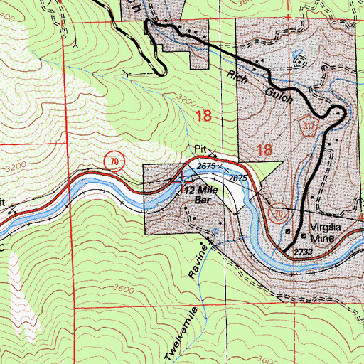 Topographic Map of Twelve Mile Bar, CA