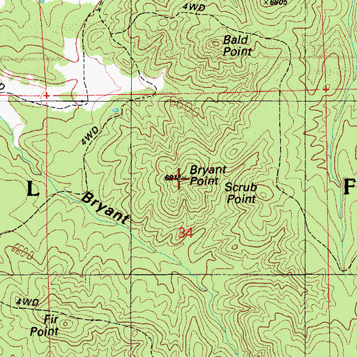 Topographic Map of Bryant Point, AZ