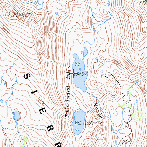Topographic Map of Twin Island Lakes, CA