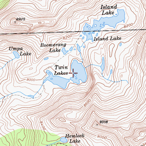 Topographic Map of Twin Lakes, CA