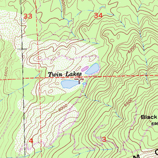 Topographic Map of Twin Lakes, CA