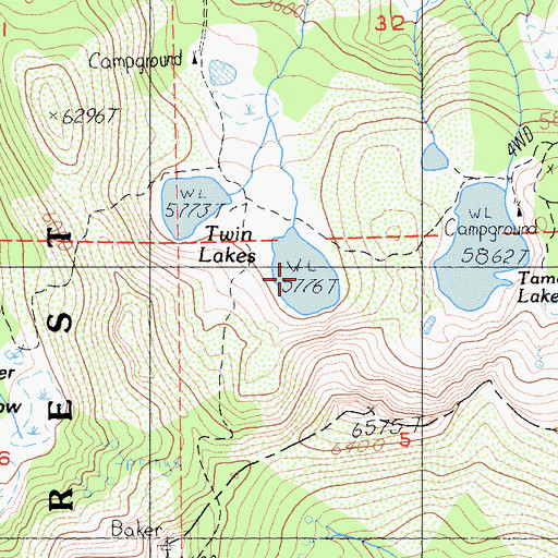 Topographic Map of Twin Lakes, CA