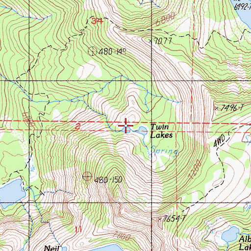 Topographic Map of Twin Lakes, CA