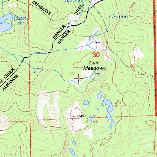 Topographic Map of Twin Meadows, CA