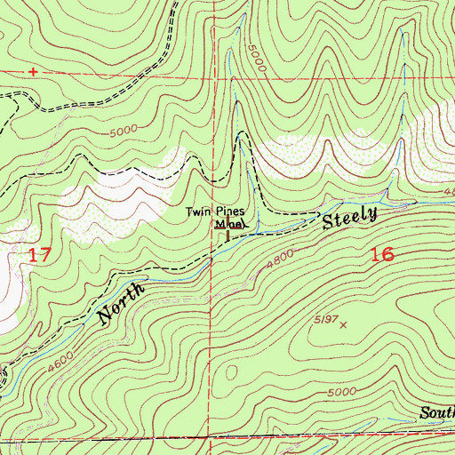 Topographic Map of Twin Pines Mine, CA