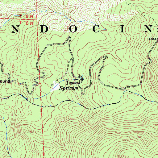 Topographic Map of Twin Springs, CA