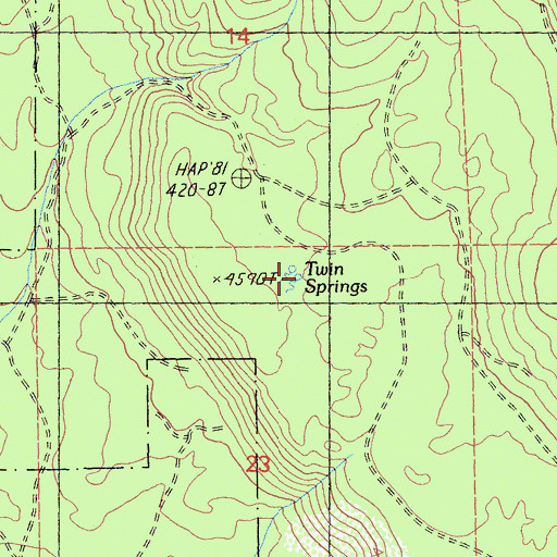 Topographic Map of Twin Springs, CA