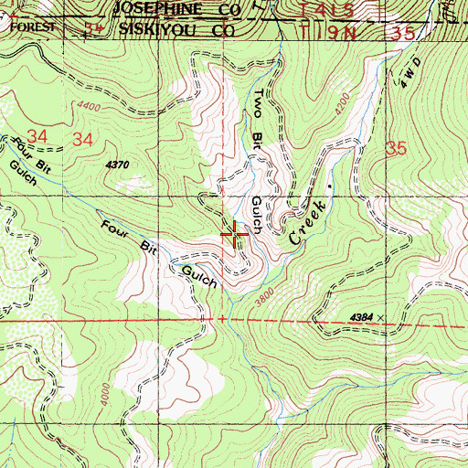 Topographic Map of Two Bit Gulch, CA