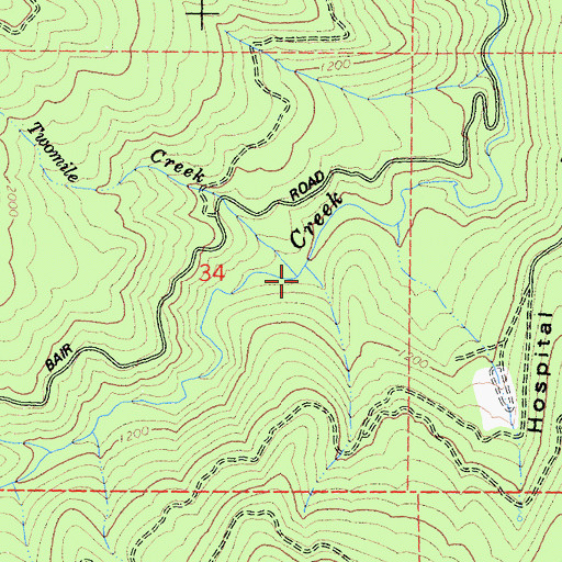 Topographic Map of Twomile Creek, CA