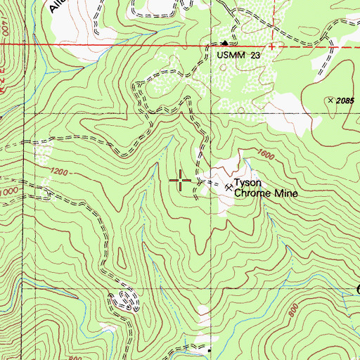 Topographic Map of Tyson Chrome Mine, CA