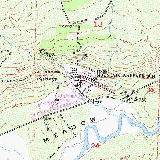 Topographic Map of USMC Mountain Warfare School, CA