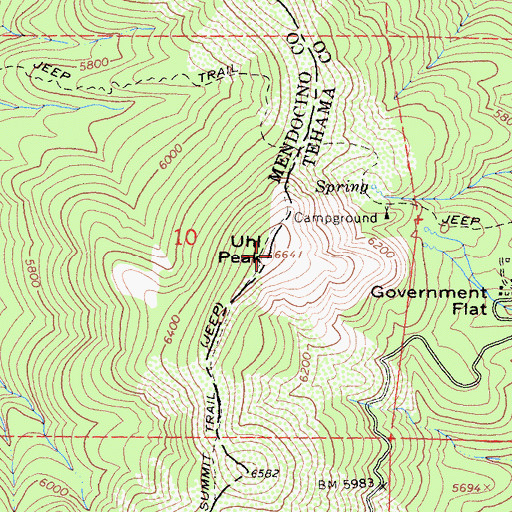 Topographic Map of Uhl Peak, CA