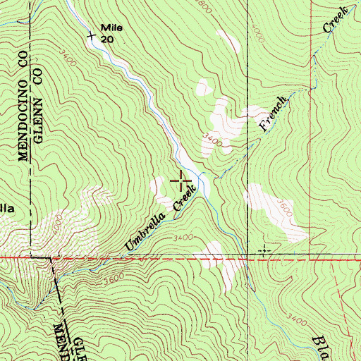 Topographic Map of Umbrella Creek, CA