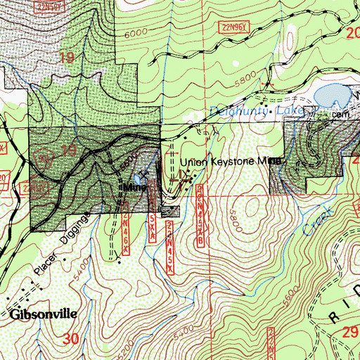 Topographic Map of Union Keystone Mine, CA
