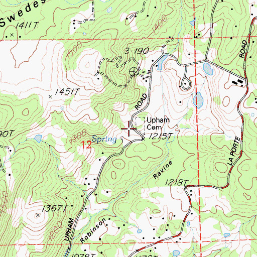 Topographic Map of Upham Cemetery, CA