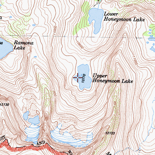 Topographic Map of Upper Honeymoon Lake, CA