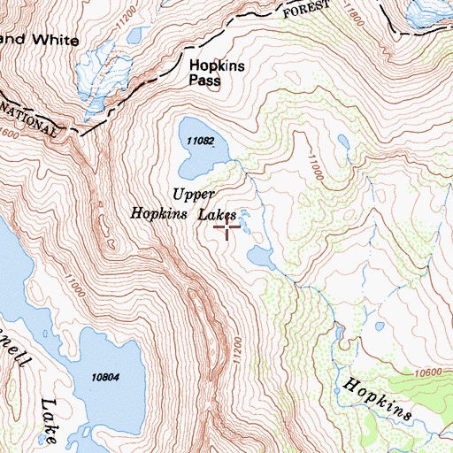 Topographic Map of Upper Hopkins Lakes, CA