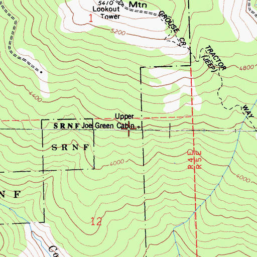 Topographic Map of Upper Joe Green Cabin, CA