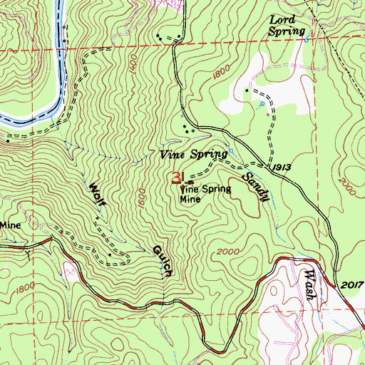 Topographic Map of Vine Spring Mine, CA