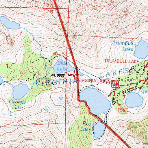 Topographic Map of Virginia Lakes, CA