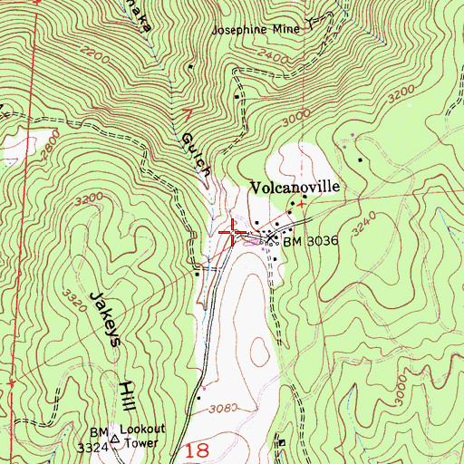 Topographic Map of Volcanoville, CA