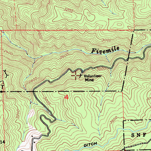 Topographic Map of Volunteer Mine, CA