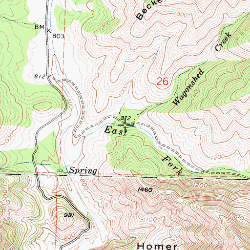 Topographic Map of Wagonshed Creek, CA