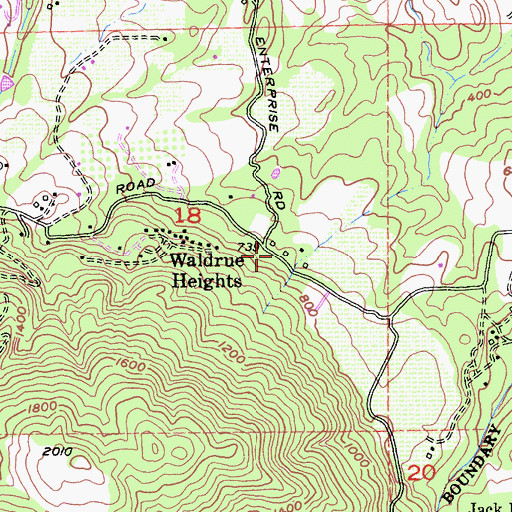 Topographic Map of Waldrue Heights, CA