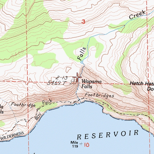 Topographic Map of Wapama Falls, CA