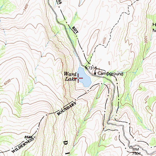 Topographic Map of Ward Lake, CA