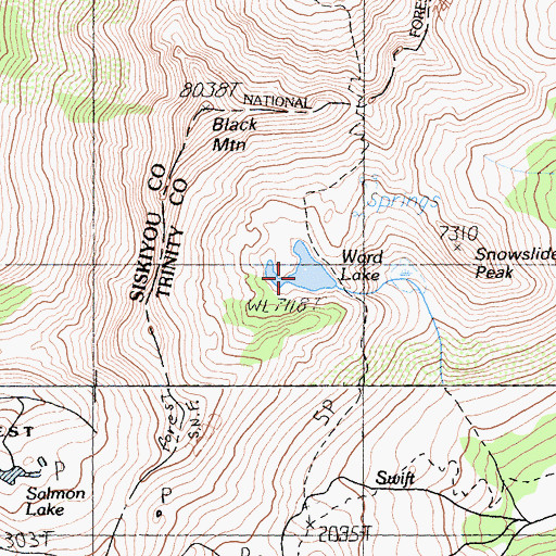 Topographic Map of Ward Lake, CA