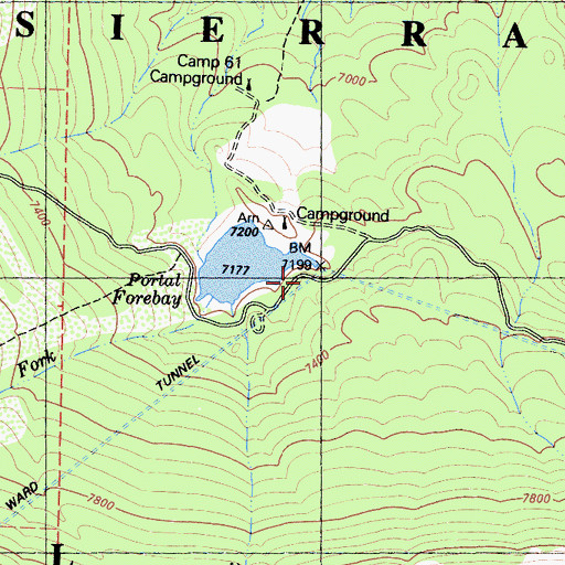 Topographic Map of Ward Tunnel, CA