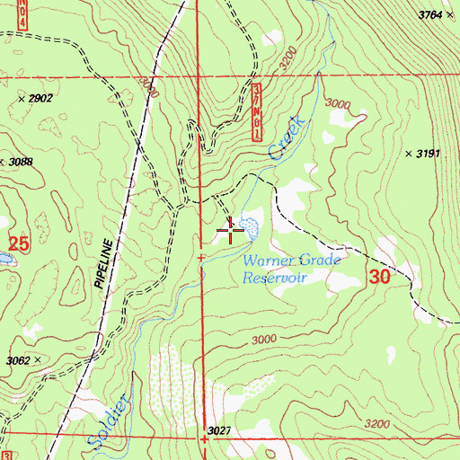 Topographic Map of Warner Grade Reservoir, CA