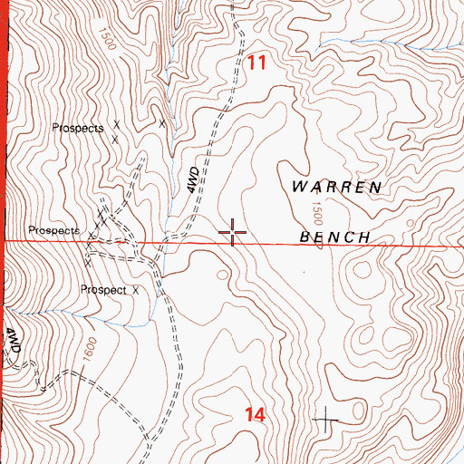 Topographic Map of Warren Bench, CA