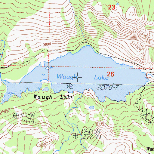 Topographic Map of Waugh Lake, CA
