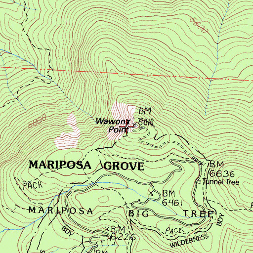 Topographic Map of Wawona Point, CA