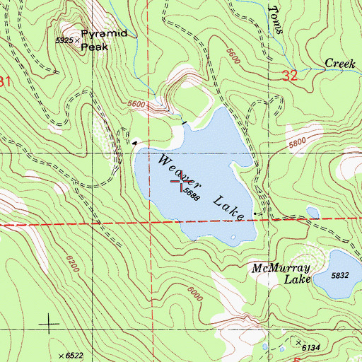 Topographic Map of Weaver Lake, CA