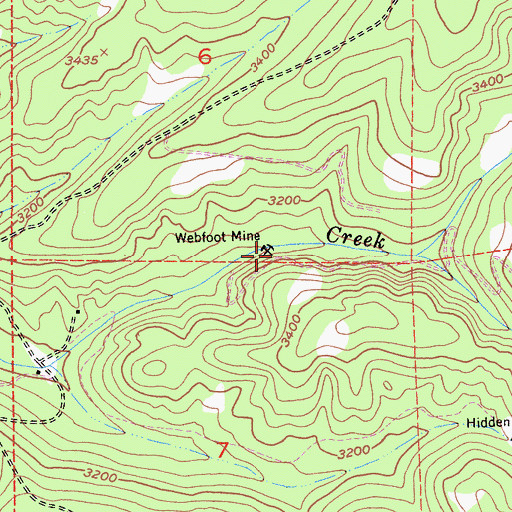 Topographic Map of Webfoot Mine, CA
