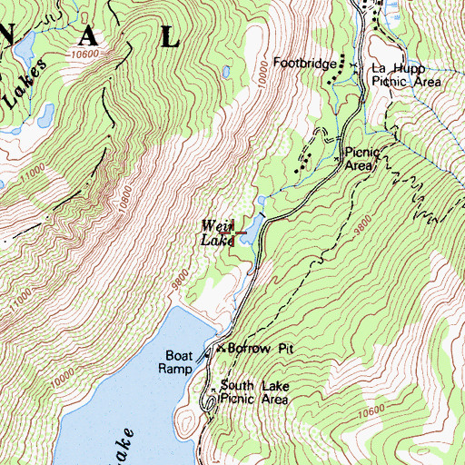 Topographic Map of Weir Lake, CA