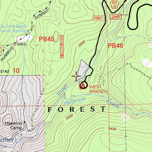 Topographic Map of West Branch Camp, CA